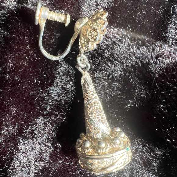 VINTAGE MEXICAN SILVER ORNATE CHANDELIER EARRINGS - Picture 7 of 9